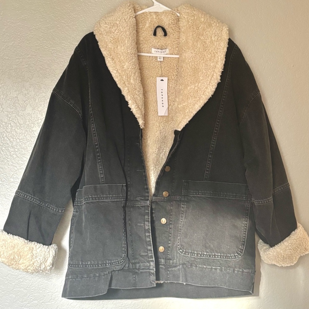 Top Shop Sherpa-Lined Denim Jacket